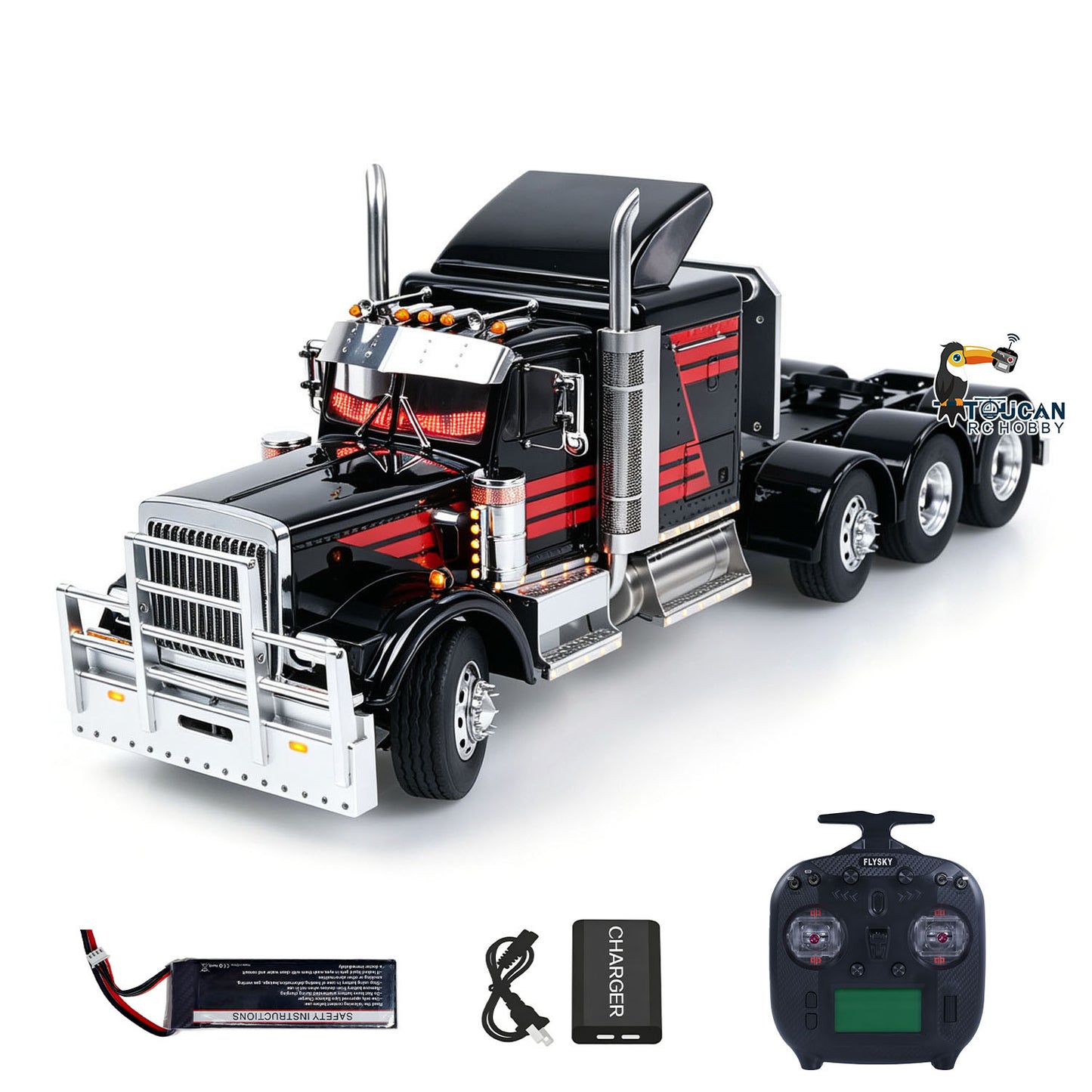 TOUCAN RC HOBBY 56344 Grand Hauler 1/14 8X6 Metal Chassis RC Tractor Truck 3-Speed Liftable Axle Differential Lock Light Sound Smoke
