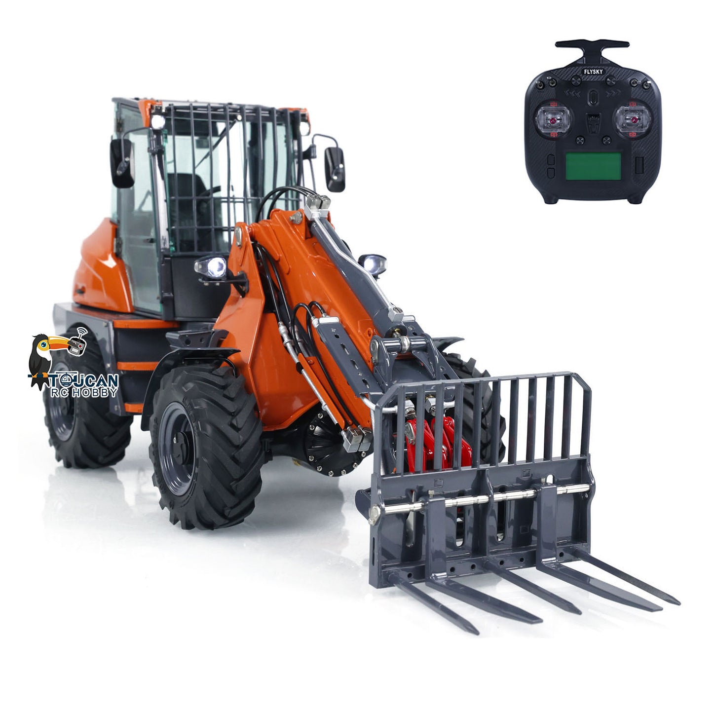LESU AOUE AT1050 1/14 Metal 4X4 RC Hydraulic Telescopic Arm Loader Sound Light System Fork Bucket for Construction Vehicle Enthusiast