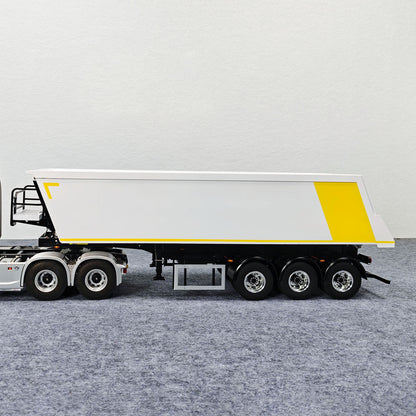 3 Axles Stainless Steel Hydraulic Semi Trailer W/ Supported Leg Light System for 1/14 DIY Tamiya Remote Control Tractor Truck
