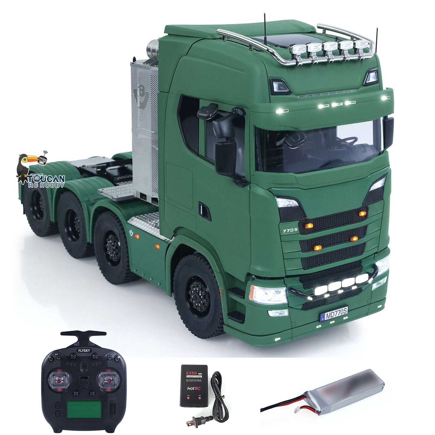 MODO 770S 1/14 Metal 8x8 RC Tractor Truck PNP 2 Speed Gearbox Differential Lock Axles Cab Suspension Light Sound System Hobbywing 1080 ESC for Construction Model Collectors
