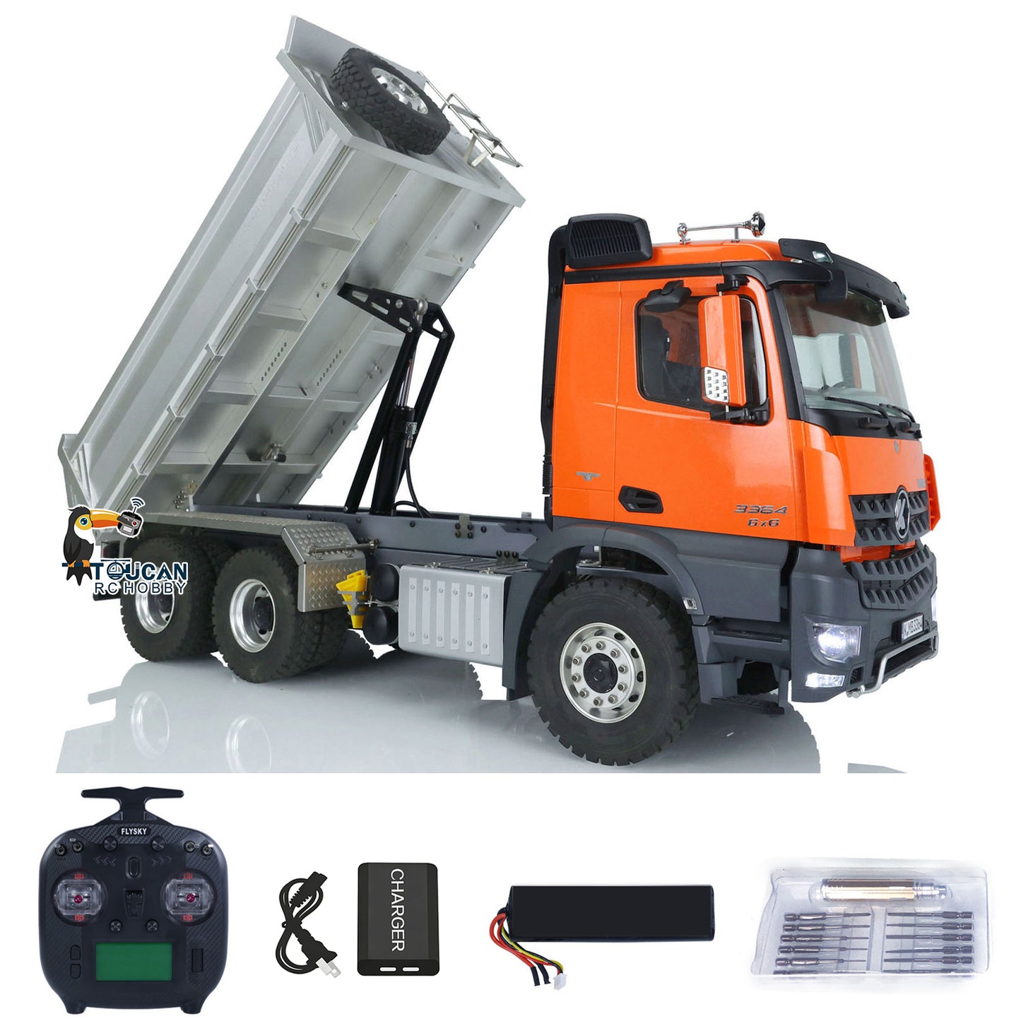 TOUCAN RC HOBBY Kabolite K3364 1/14 6X6 Hydraulic RC Dump Truck RTR Remote Control Tipper Vehicle Model 2-Speed Gearbox Lights Sound System