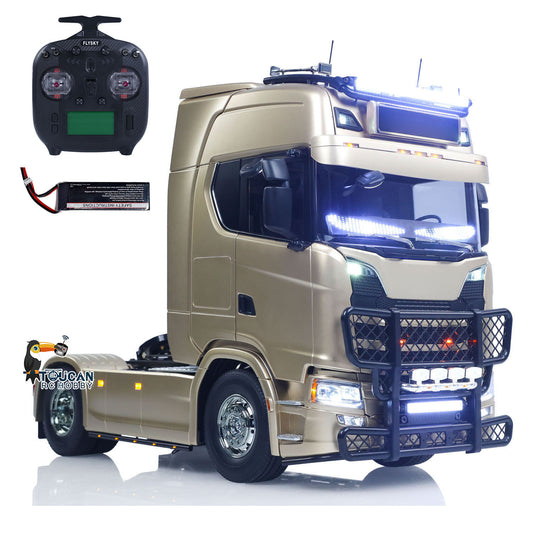 Plastic 1/14 RC Tractor Truck 56379 Remote Control Construction Vehicle Customized by Toucanhobby 4X2 Chassis 3Speed Gearbox Flowing Water Light Smoke Unit ST8 Radio RTR