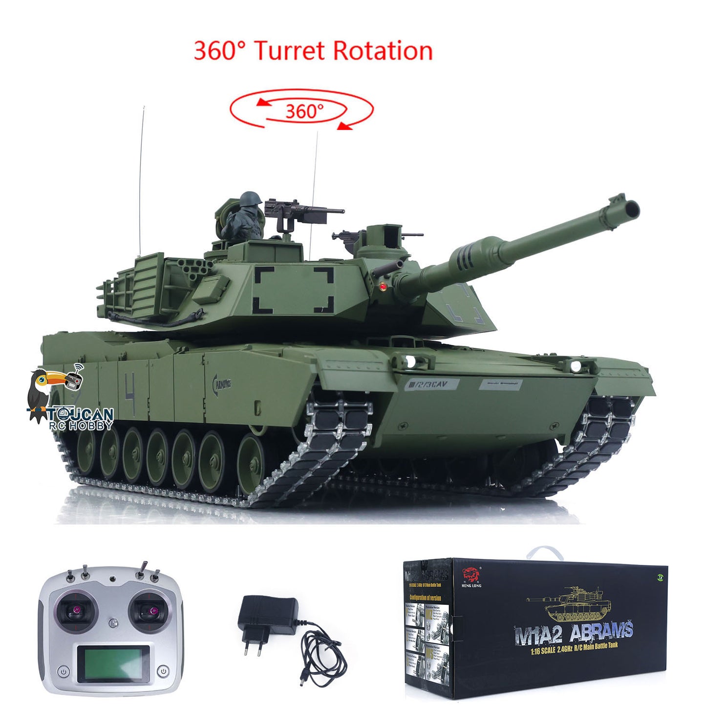 In Stock 1/16 TOUCAN Remote Control Battle Tank 3918 Abrams M1A2 Metal Gearbox 360 Rotation Barrel Recoil Elevation Laser Aiming Light