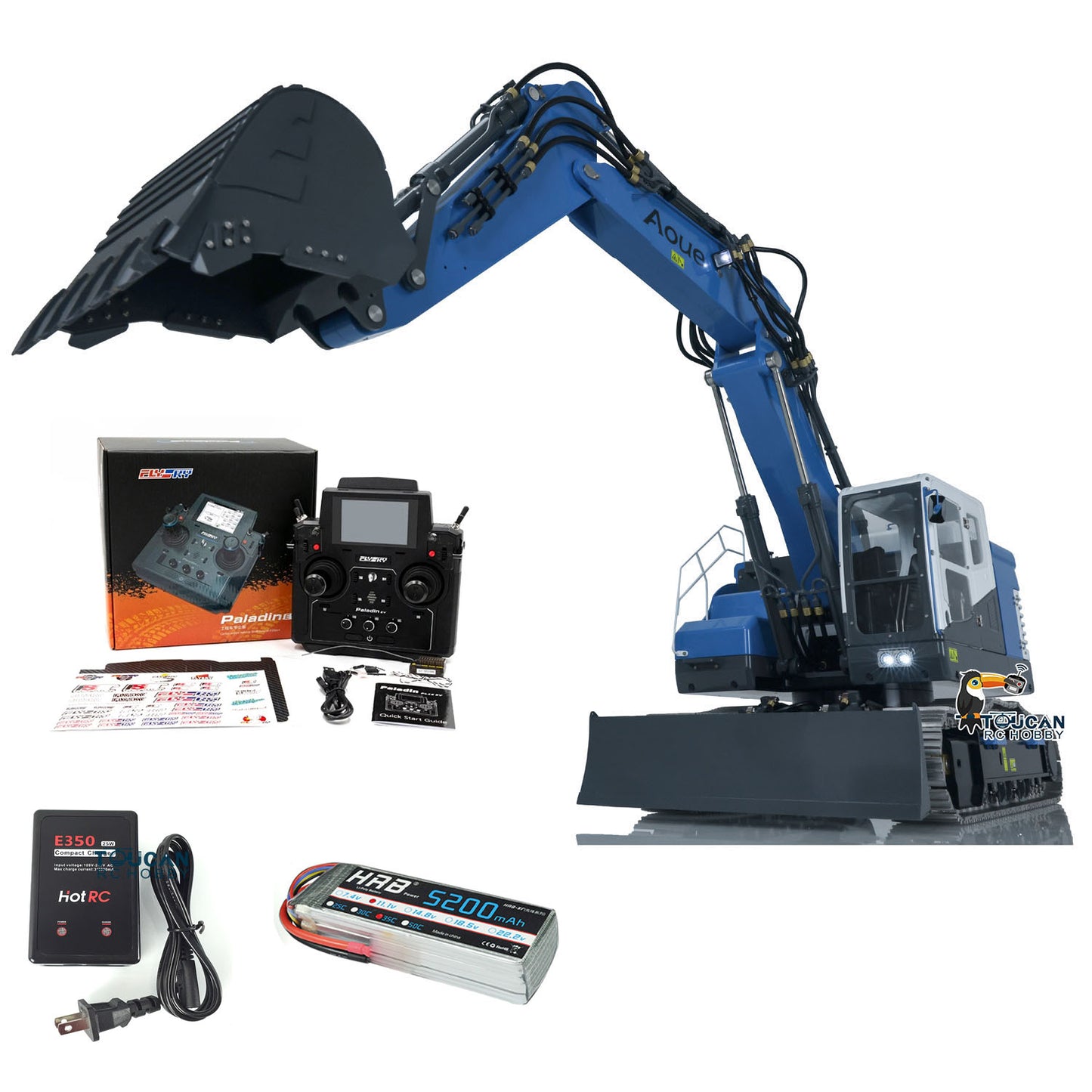 LESU AOUE ET26L 1/14 Metal RC Hydraulic Excavator B0012 RTR Short Tail 3-Arm Tracked Digger Construction Model Light FlySky PL18EV Controller for Hobby Collectors