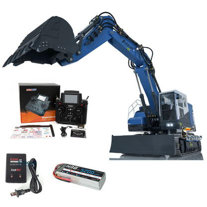 LESU AOUE ET26L 1/14 Metal RC Hydraulic Excavator B0012 RTR Short Tail 3-Arm Tracked Digger Construction Model Light FlySky PL18EV Controller for Hobby Collectors