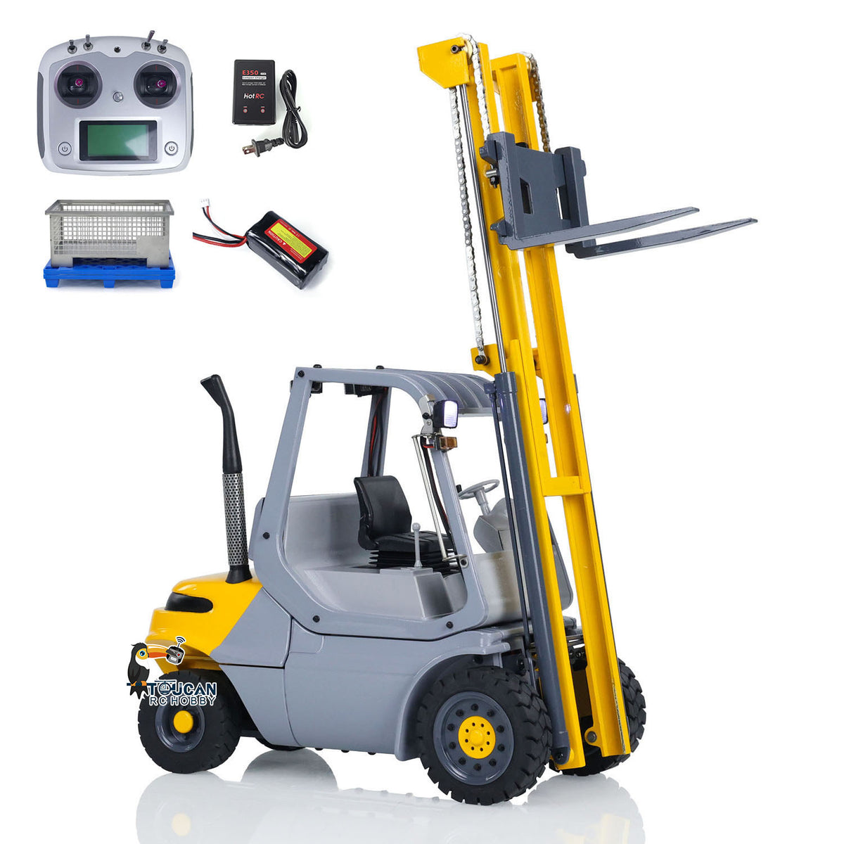 TOUCAN RC HOBBY LXY 1/14 Metal Hydraulic RC Forklift Remote Controlled Wheeled Transfer Car Construction Vehicles Light Sound FlySky I6S Radio Controller PNP RTR
