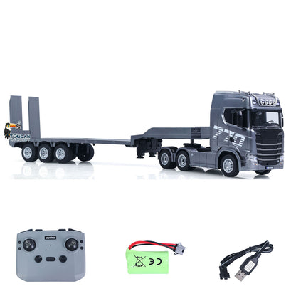 TOUCAN RC HOBBY US Stock HUINA 770S 1/24 RC Tractor Truck Radio Controlled Vehicle 3Axle Plastic Semi Flatbed Trailer W/ Support Legs