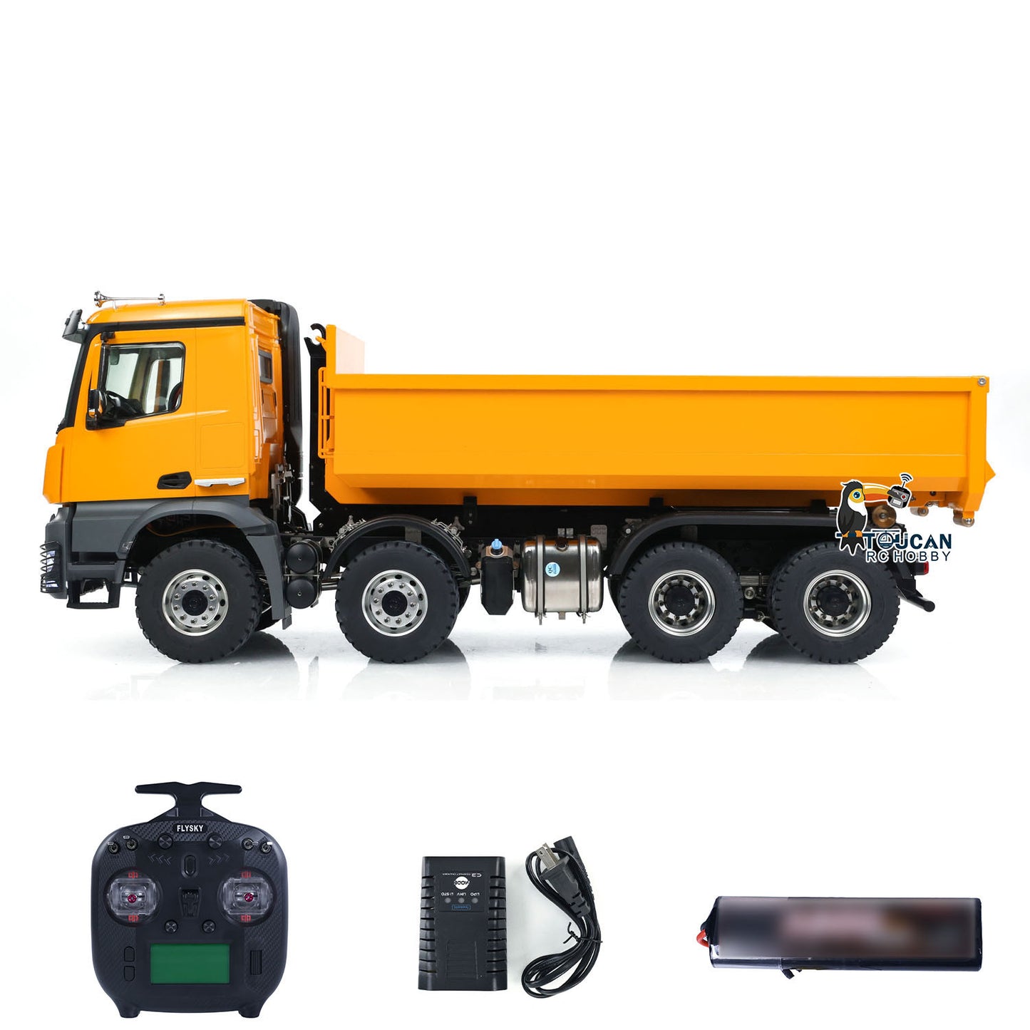 Kabolite K3365/K3366 1/14 Metal RC Roll on off Dumper Truck RTR 8x8 Hydraulic Tipper Vehicle 2-Speed Transmission Light & Sound System FlySky ST8 Controller Square/U-shaped Bucket for Model Collector