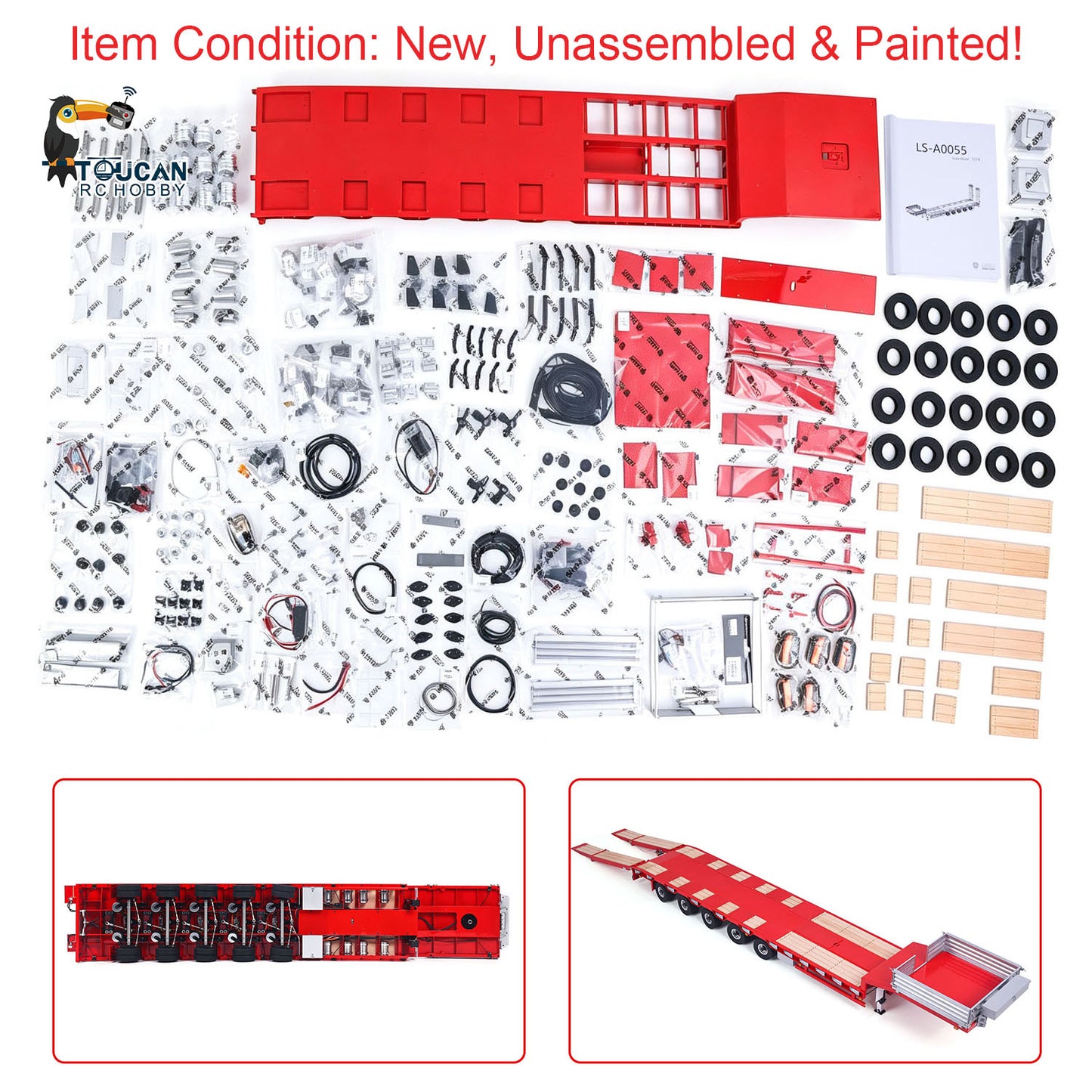 1/14 RC Metal Semi Trailer Painted KIT LESU A0055 Hydraulic System 5 Axles Steering for DIY Remote Control Dump Truck Model