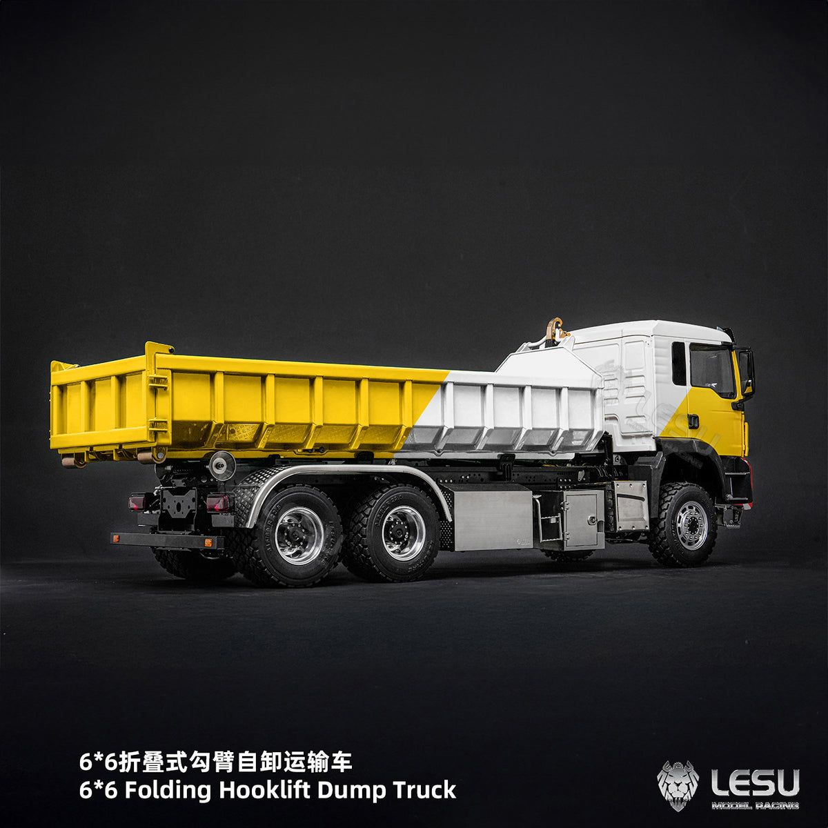 TOUCAN RC HOBBY LESU Z0102 1/14 Hydraulic RC Roll On Off Dump Truck 6x6 Folding Hooklift Carrier with 5CH Valve 3 Speed Gearbox Differential Lock Sound Light