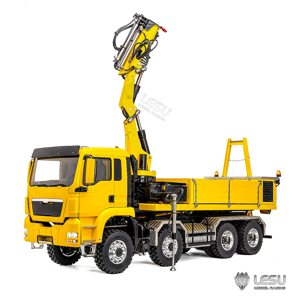 LESU 1/14 Metal Hydraulic 8x8 RC Roll On Off Dumper with Crane 2 Speed Transmission 9 Ways Brass Valves Sound Light System
