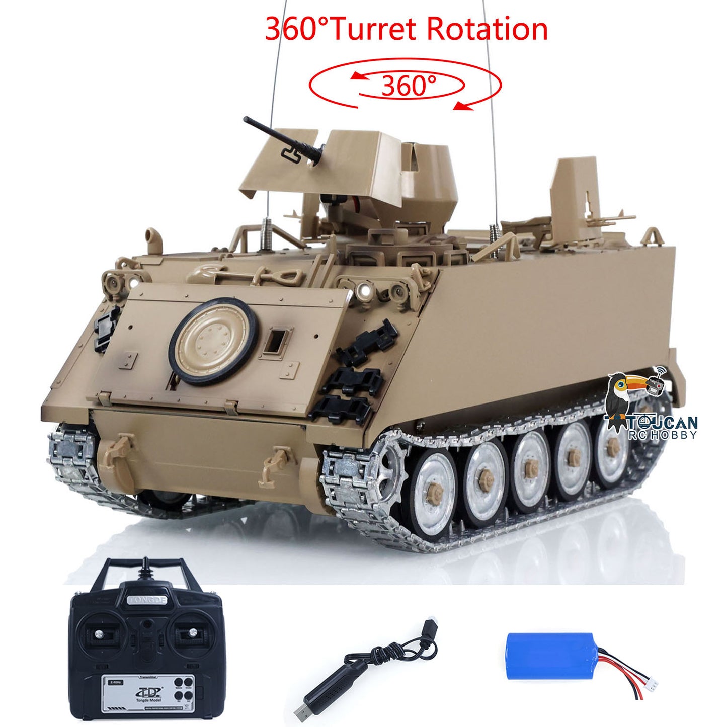 Pre-order US Stock TD 1/16 RC Tank M2412-B M113A1 ACAV 360 Turret Rotation Infrared Metal Wheels Gearbox Smoke Unit Radio Control Military Model