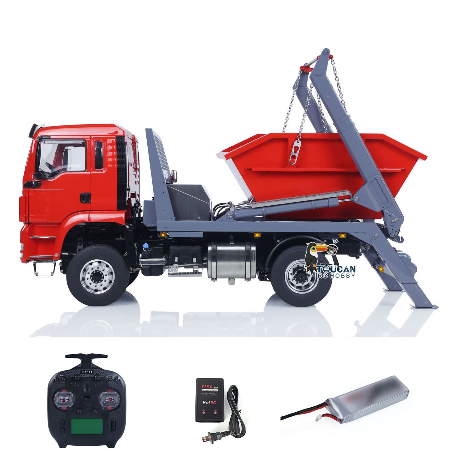 LESU Z0068 1/14 Metal 4x4 Hydraulic Swing Arm Garbage Vehicle 3 Speed Transmission Lock Differential Axles for Backyard Fun