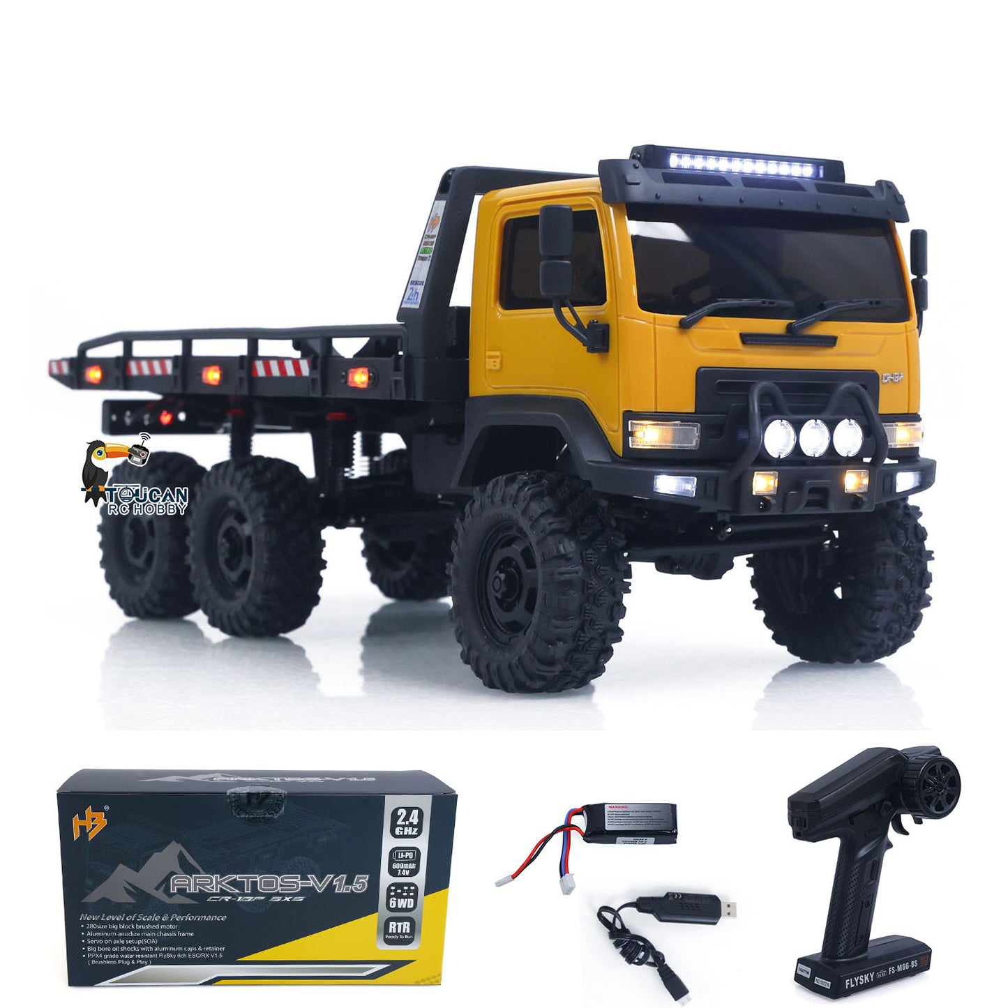 US Stock Hobby Plus 1/18 Remote Control Off Road Car 6X6 RC Flatbed Truck 2Speed Gearbox Flysky ESC 280 Brushed Motor 6CH Radio RTR