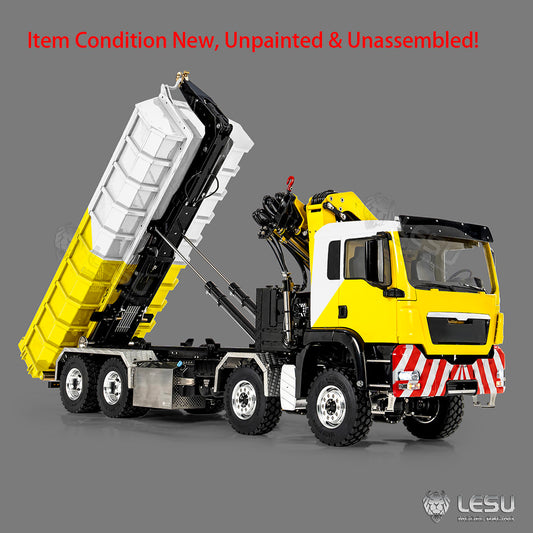 TOUCAN RC HOBBY LESU Z0124 1/14 8x8 Hydraulic Crane RC Roll Off Dump Truck with TGS Cabin Metal Chassis Telescopic Hook Lift 3 Speed Gearbox Light Sound System
