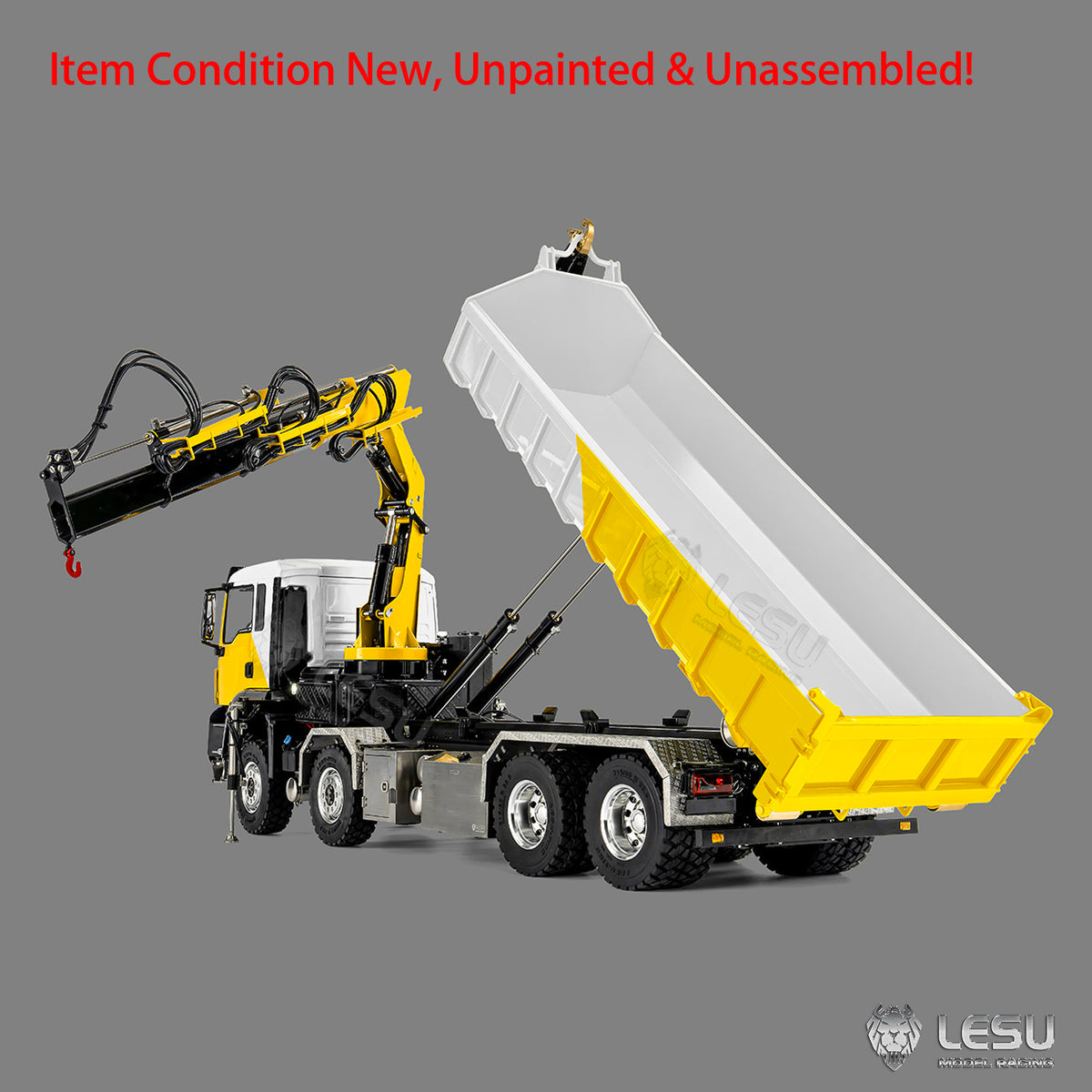 TOUCAN RC HOBBY LESU Z0125 1/14 8x8 RC Hydraulic Crane Roll Off Dumper Truck with TGS Cabin Folding Hook Lift 3 Speed Gearbox Differential Lock Metal Chassis