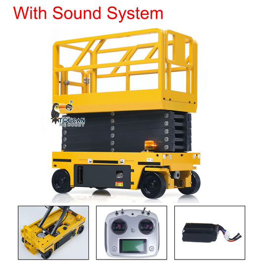 In Stock 1/14 CNC Metal Remote Control Hydraulic Aerial Work Platform Self-propelled RC Model Reversing Sound Rotating Light Battery