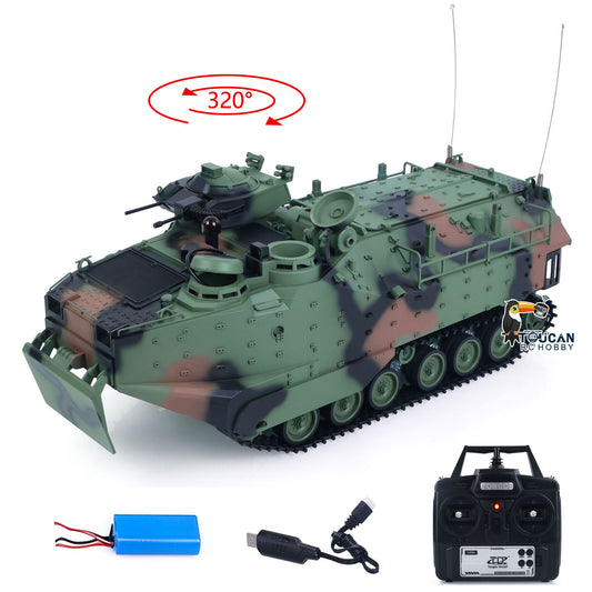 TOUCAN RC HOBBY Tongde AAV-7A1 1/16 RC Armored Vehicle TD3.0 Infrared Combat Tanks 320 Degrees Rotating Gun Underwater Thruster Smoke Sound LED Lights