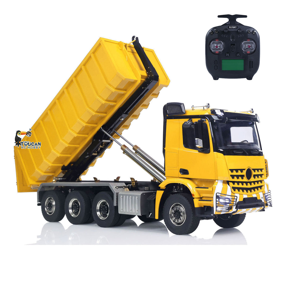 TOUCAN RC HOBBY LXY 1/14 8x8 RC Hydraulic Dumper Car Roll Off Full Dump Rear Axle Steering with U-shaped High Short Standard Bucket Timber Flatbed