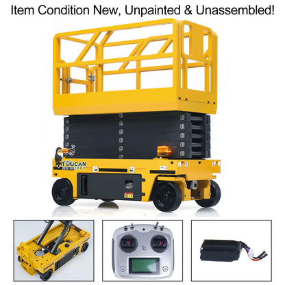 In Stock New Product CUT 1/14 Metal RC Hydraulic Scissor Lift Platform Kit Self-propelled Aerial Work Truck Industrial Model No Lights Sounds