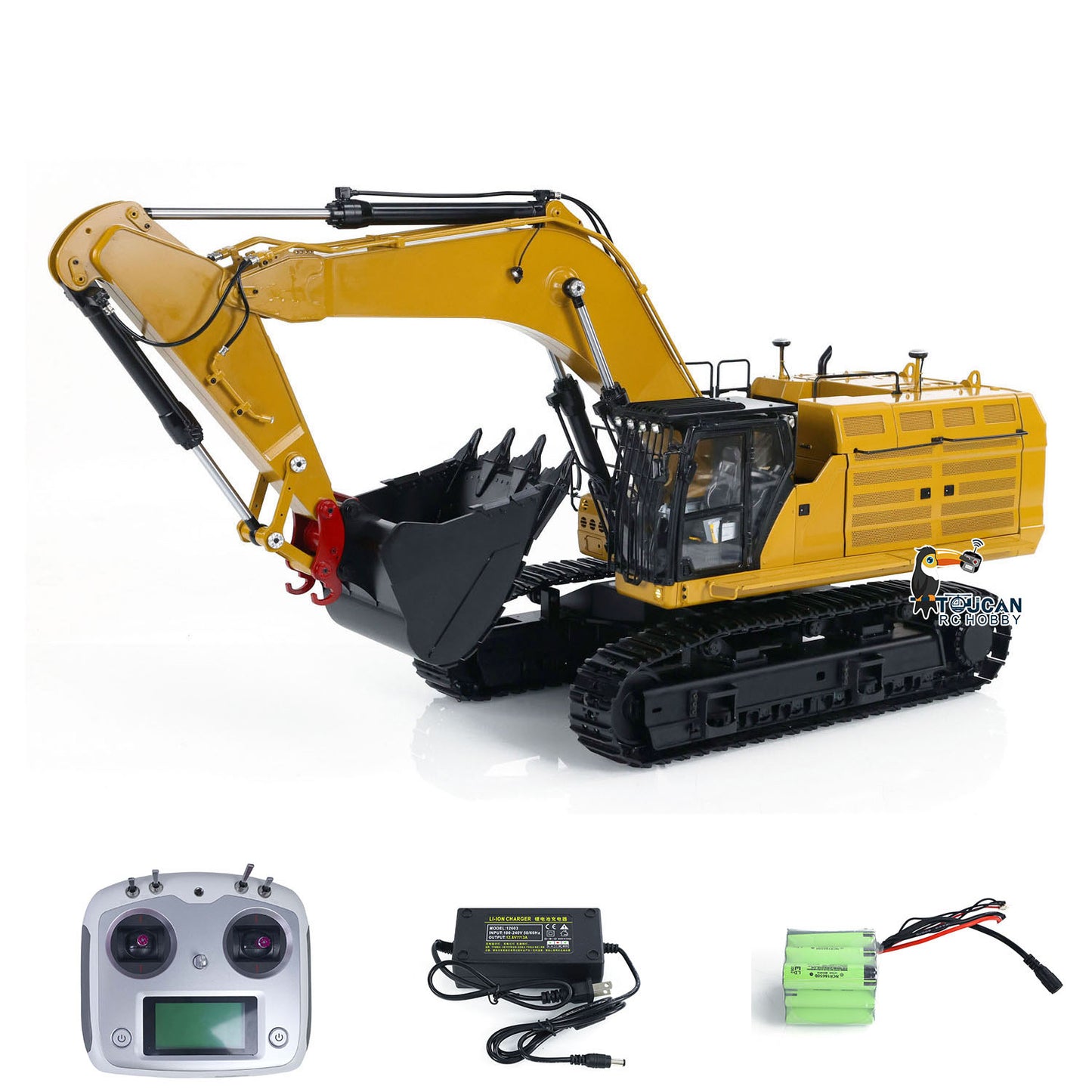 Toucanhobby C374 1/14 Metal RC RTR Hydraulic Excavator Brushless Motor Quick Coupler Light Sound FlySky I6S Controller for Construction Model Collectors