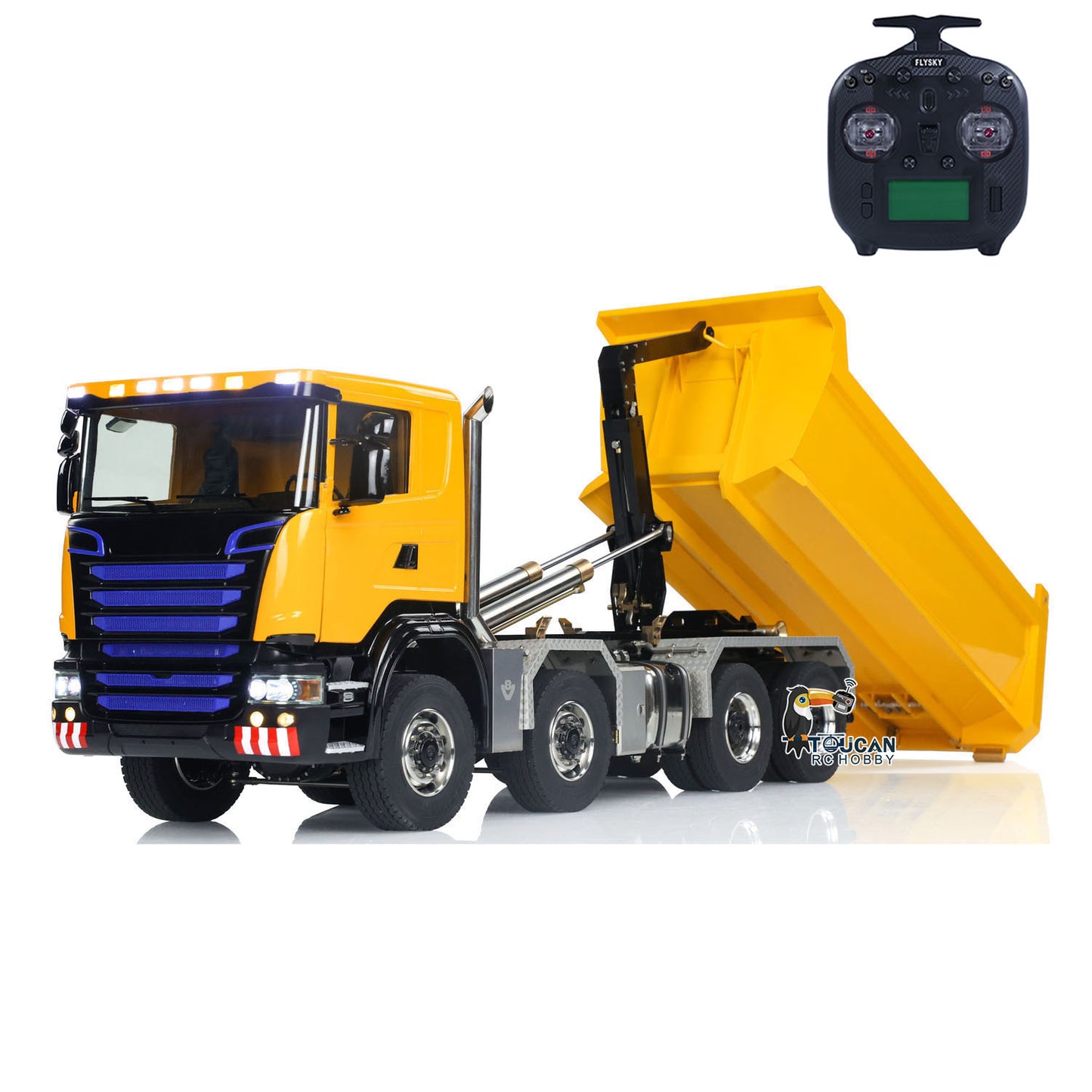 Toucanhobby G88 1/14 Metal 8x8 RC Hydraulic Roll On Off Dump Truck PNP U-Shaped High Bucket 3 Speed Transmission Differential Lock Light Sound ST8 Controller for Construction Collectors