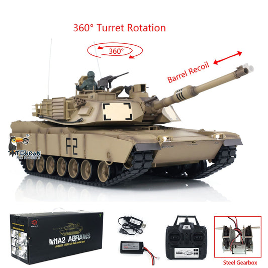 1:16 7.0 Henglong 2.4Ghz USA M1A2 Abrams RTR RC Tank 3918 Model Steel Gearbox Barrel Recoil 360Degrees Turret Radio System