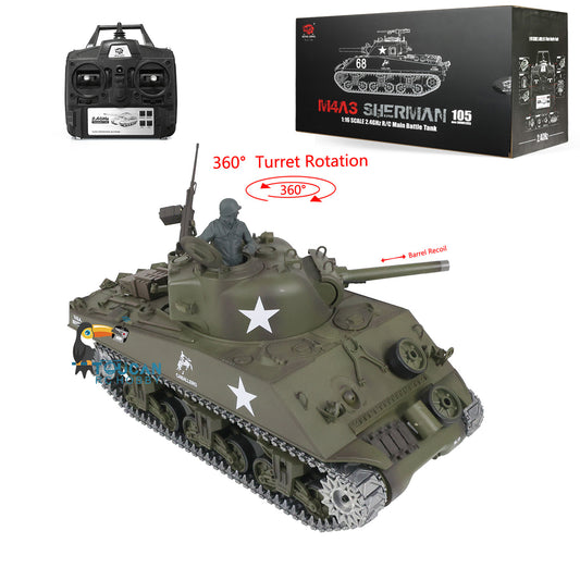 US Stock Henglong 1/16 FPV 7.0 M4A3 Sherman RTR RC Tank 3898 360 Degrees Turret Barrel Recoil