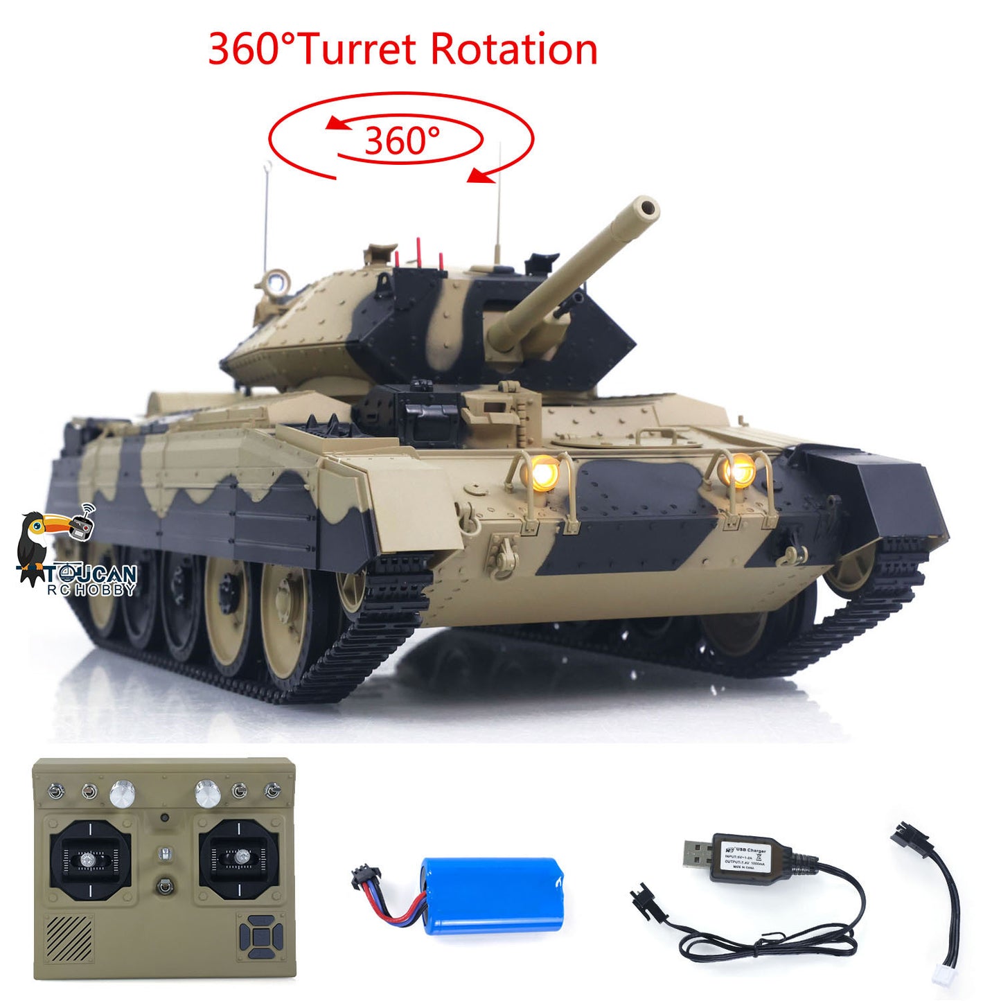 Fast Free Shipping for EU 1/16 2.4G RC Military Tank CoolBank Crusader MK III Wireless Control Battle Tank Model 360??Turret Rotary Smoke Sound Lights RTR