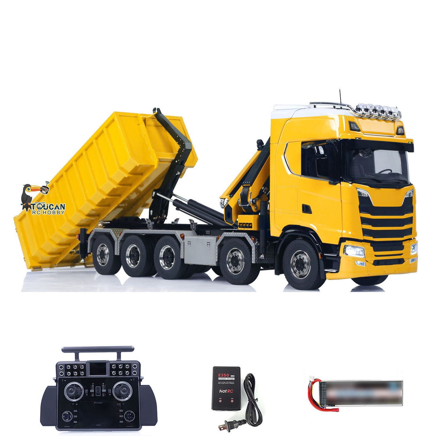 770S 1:14 5 Axles 10x10 Metal Chassis RC Hydraulic Dump Truck Remote Control Crane Full Roll Off Dumper Frsky XE Lite RC Vehicle Model