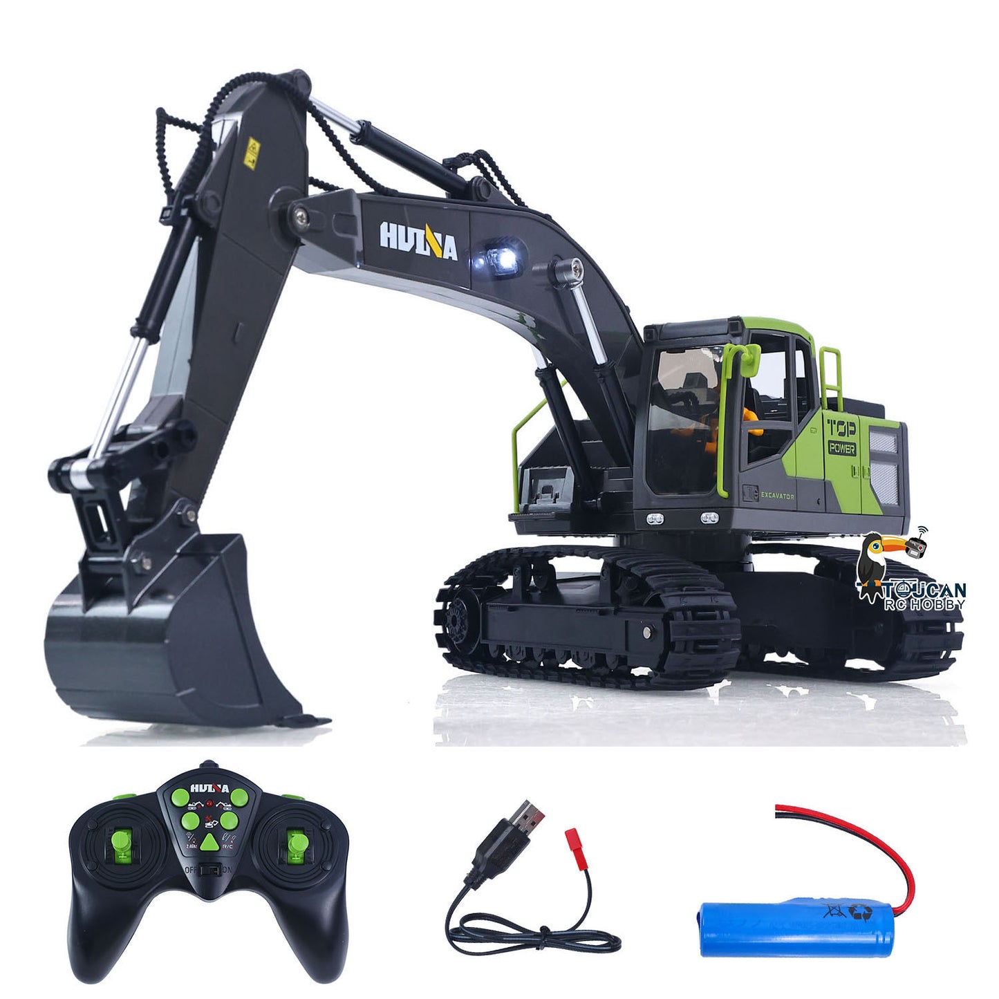 RTR HUINA 1/18 Electric RC Excavator 1661 Remote Control Digger Finished Model Battery Light Effects Metal Bucket No Sound