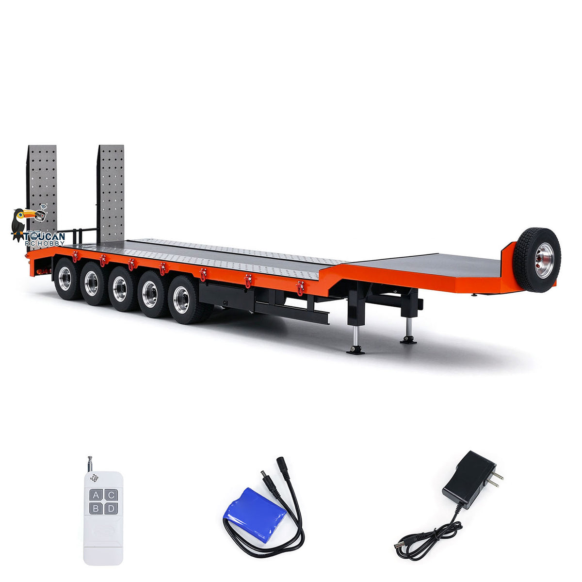 TOUCAN RC HOBBY HHG Model Metal 5-axle Trailers Electric Tail-board Support Leg for 1/14 RC Tractor Radio Controlled Truck Car Hobby Models DIY Painted Assembled