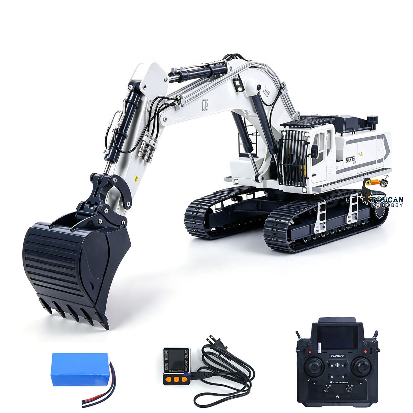 TOUCAN RC HOBBY LR976 1/12 Metal RTR RC Hydraulic Excavator 6-Way Valve Dual Pump Brushless Motor Quick Coupler PL18EV Lite Controller Smoke Light Sound