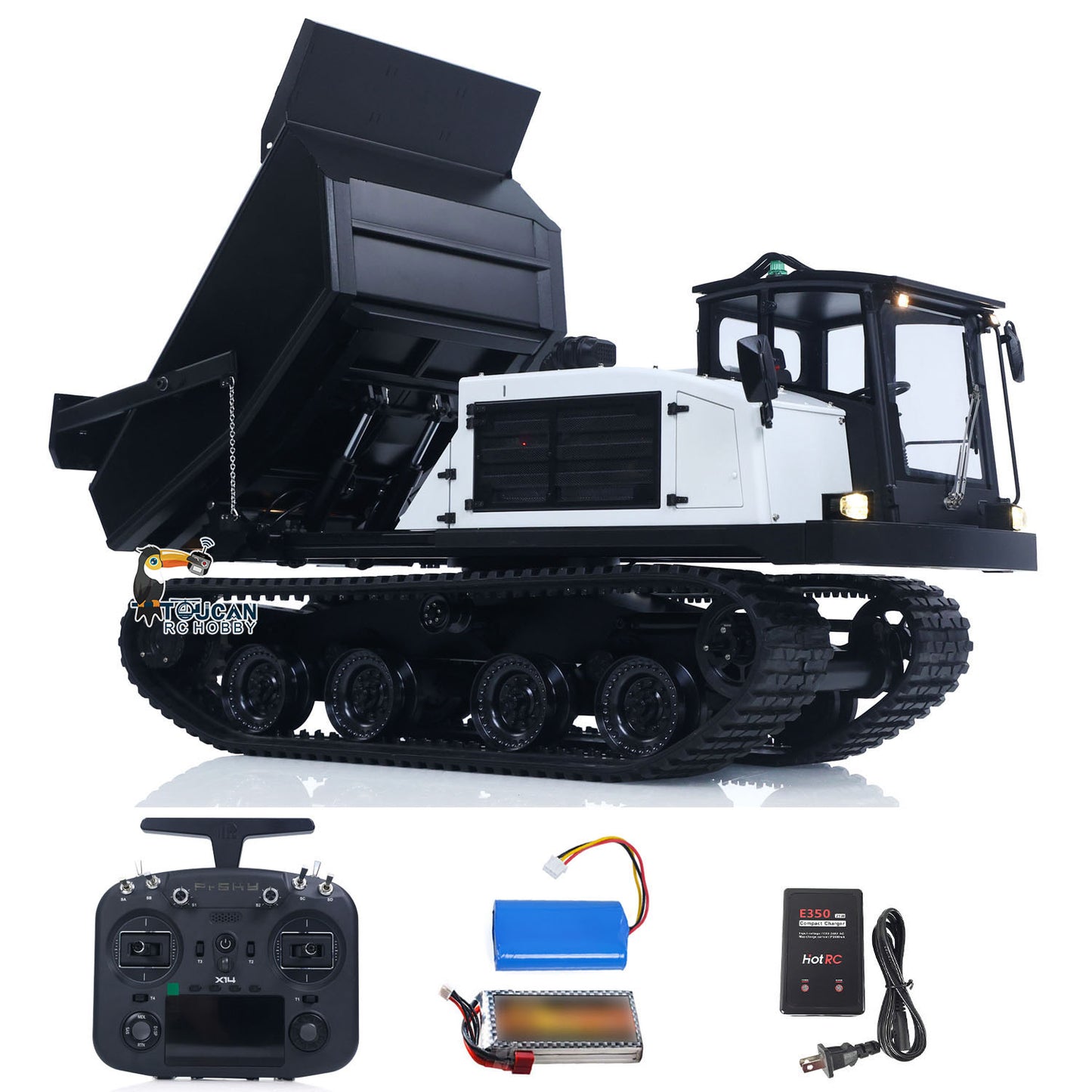Super Frog 1/14 RC Hydraulic Crawler Dumper Truck T14R RTR Radio Controlled Metal Tracked Tipper Frsky X14 Light Electric Wiper