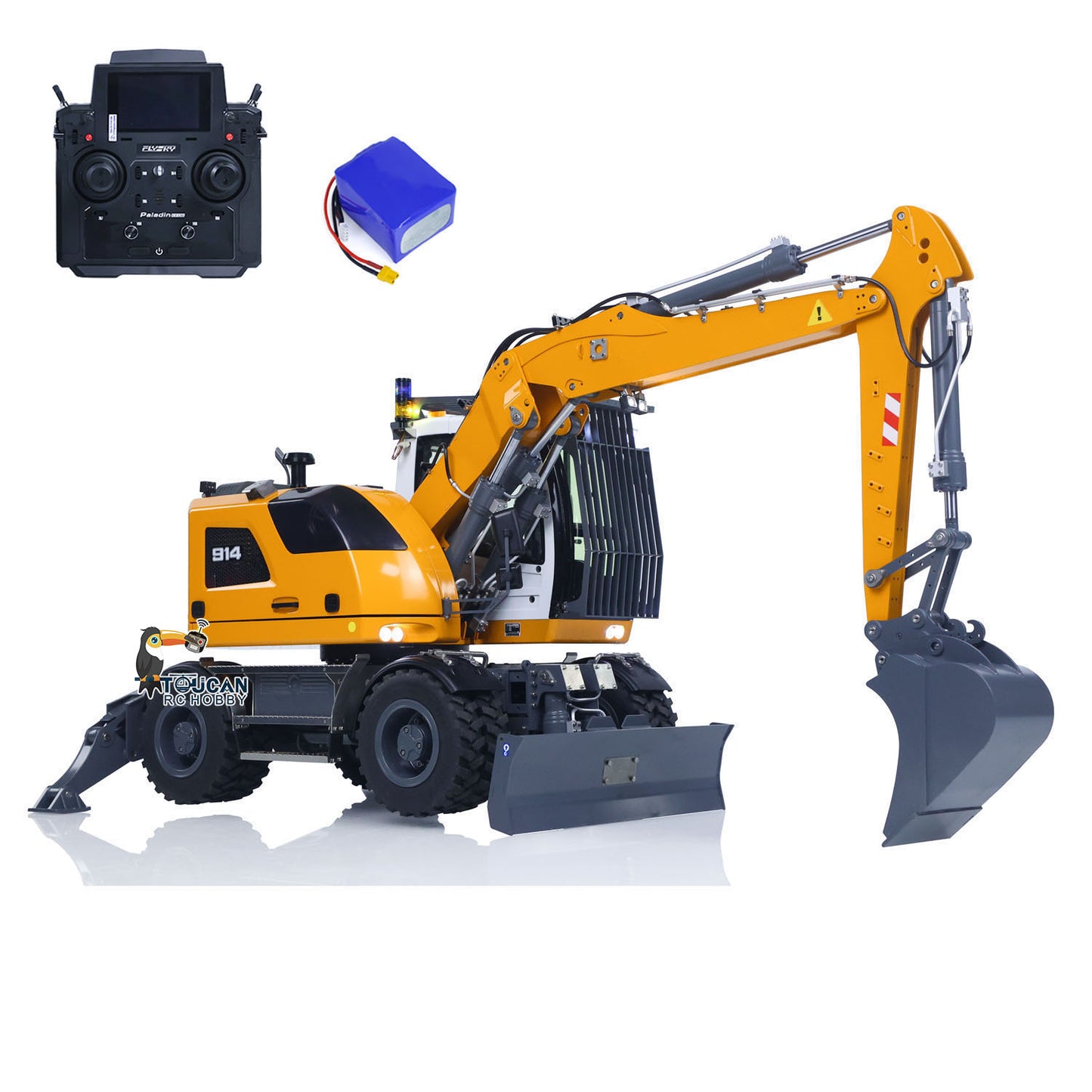 US Stock 1/14 RC Hydraulic Wheeled Excavator LR914 8-ways Valve RTR Metal Remote Control 4*4 Digger Model Axle Lock Flysky PL18EV Lite