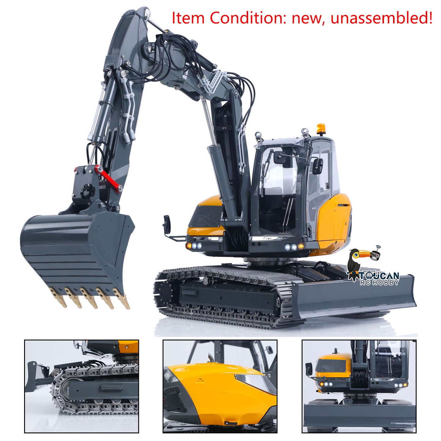 In Stock LESU MC15 4 Arms Metal 1/14 Hydraulic Remote Control Excavator KIT Model RC Digger Dual Pumps 9 Ways Valve Light Sound Motor