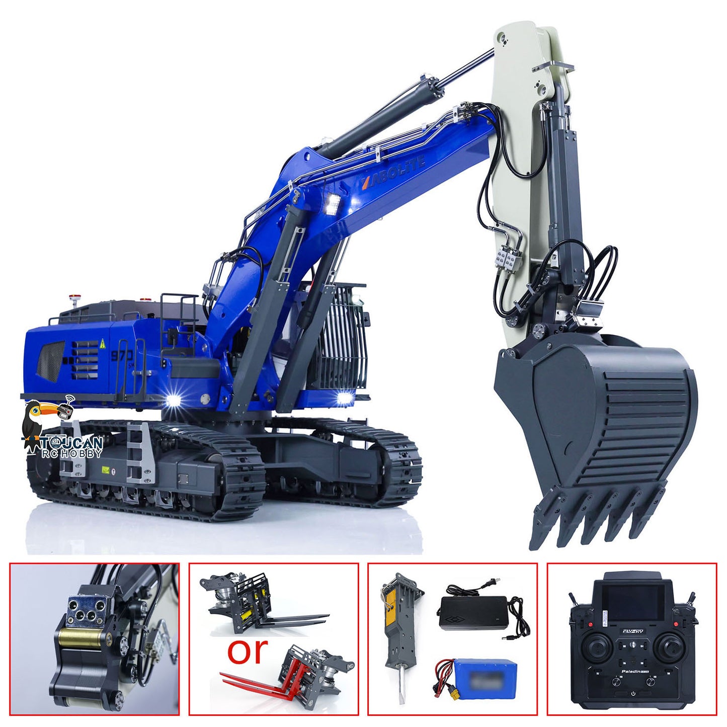 Kabolite K970 100S Pro 1/14 RC Excavator Metal Hydraulic Digger Model Remote Control Construction Vehicle Light Sound Paladin PL18EV Lite Radio Smoking GPS Sticker Battery