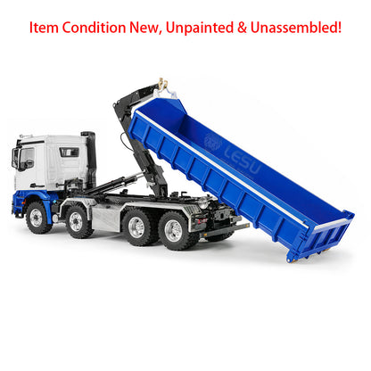 TOUCAN RC HOBBY LESU Z0088 1/14 8x8 Metal Roll Off RC Hydraulic Dump Truck with Folding Hook Lift 3 Speed Transmission Differential Lock Sound Light