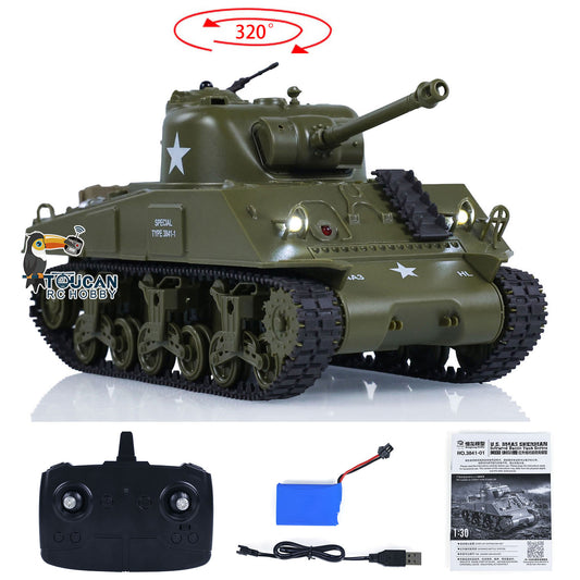 UK Stock 1/30 Heng Long RC Battle Tank Sherman M4A3 3841-01 2.4G Remote Control Tanks Infrared Combating System Battery