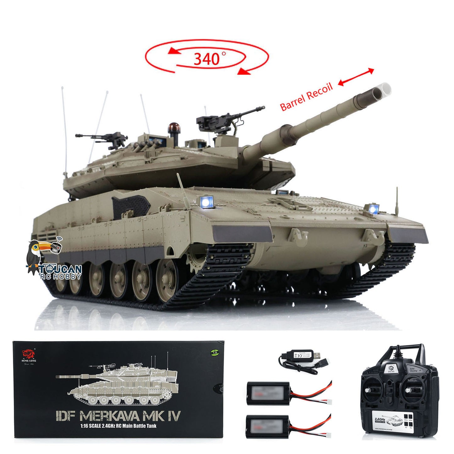 Heng Long 1/16 RC Battle Tank IDF Merkava IV 3958 Remote Control Military Tanks Infrared Combat BB Shooting Smoke Two Battery
