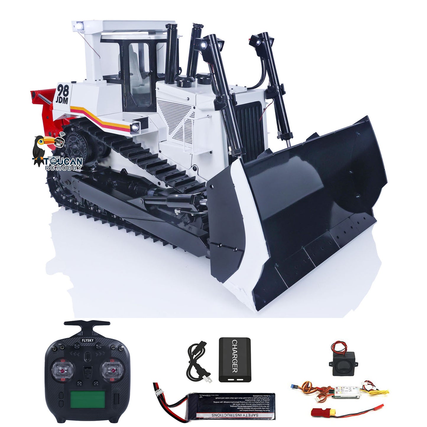 JDModel DXR2 1/14 Metal RC Hydraulic Bulldozer Remote Controlled Earth Moving Machine Model JDM-201 New Sound System Light ST8 Remote Controller Motor