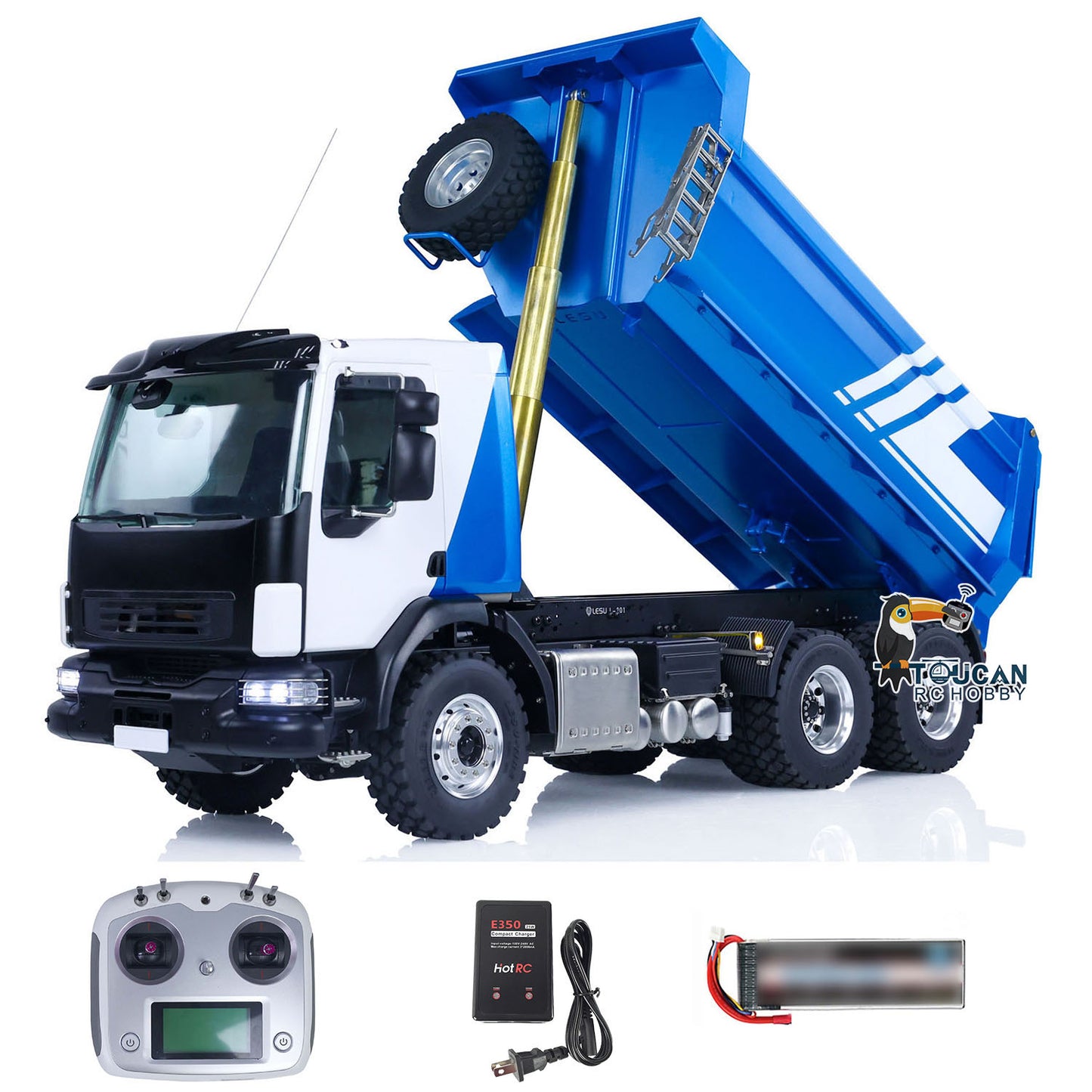LESU Z0032 1/14 Metal Hydraulic RC Dump Truck 2 Speed Transmission Differential Lock Axles Sound Light for Engineering Vehicle Enthusiast