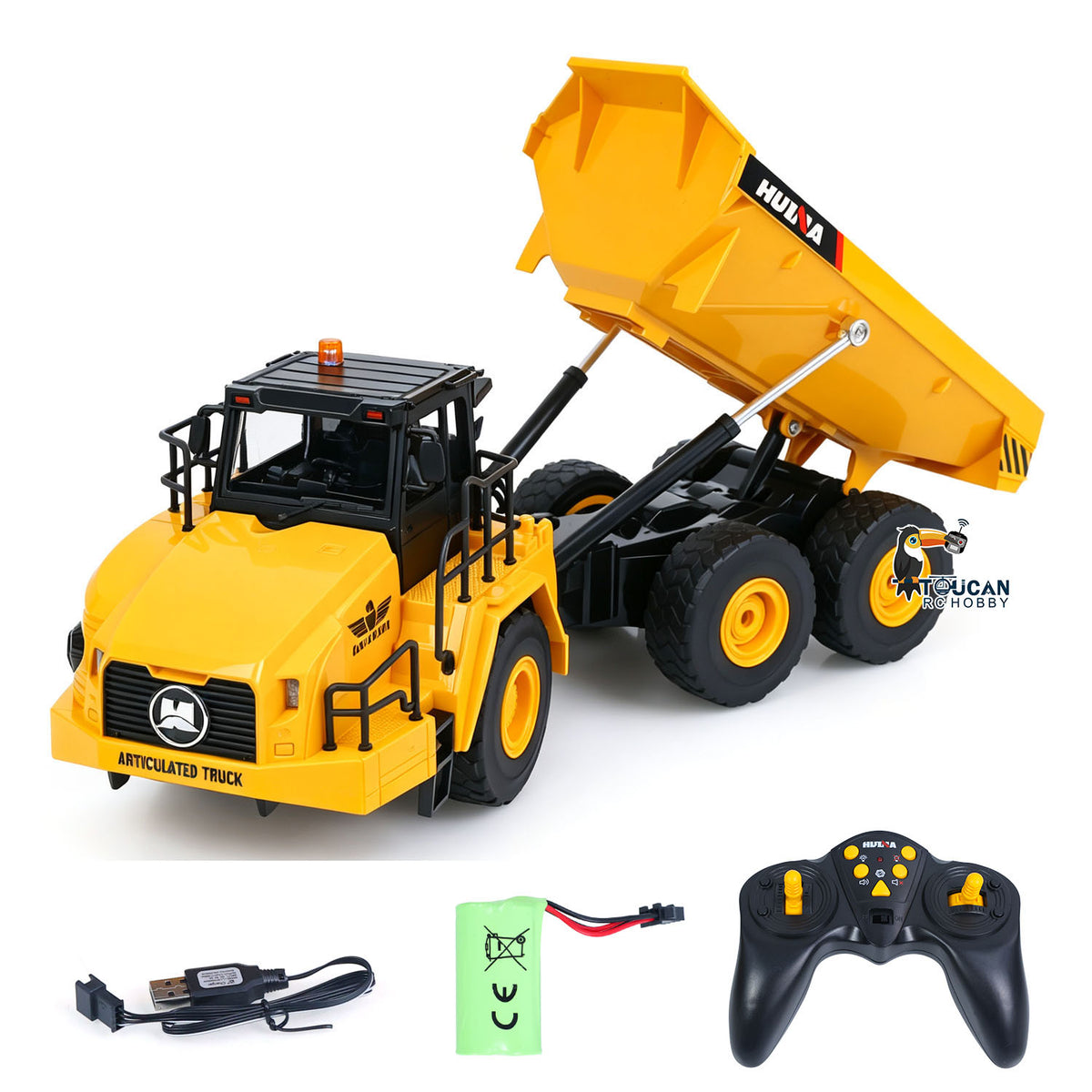 TOUCAN RC HOBBY HUINA 553 1/16 Half Metal Electric Remote Control Dump Truck RC Construction Vehicle Tipper Lights Sounds Effect RTR Model