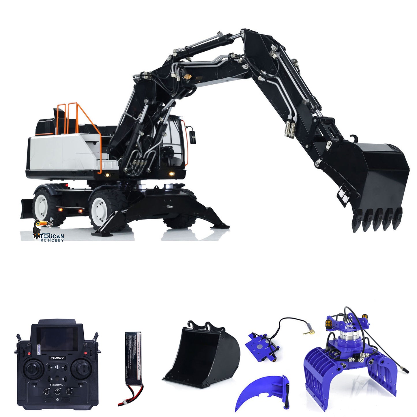 TOUCAN RC HOBBY MTModel EC380 Metal 1/14 RC Hydraulic Excavator 8-way Reversing Valve Grab FlySky PL18EV Radio Controller Sound Lights for Engineering Vehicle Enthusiasts