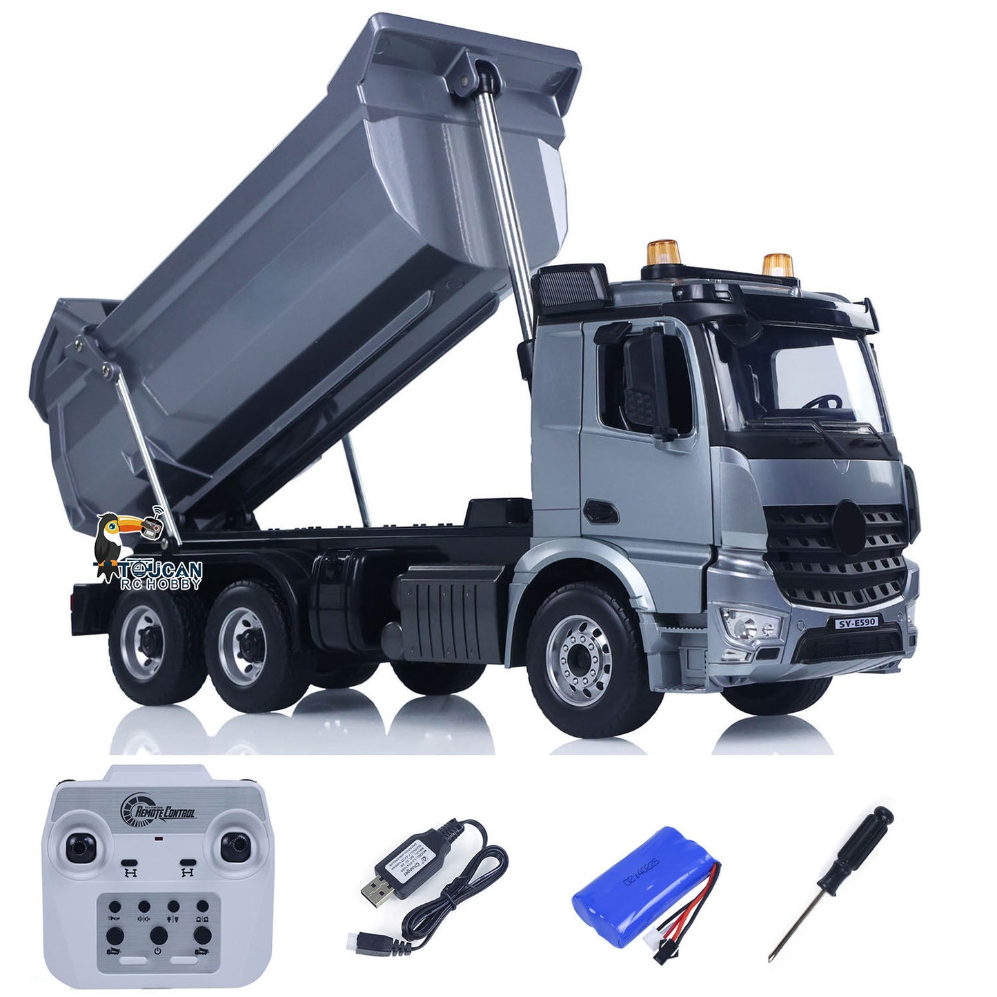 US Stock DoubleE E590 003 1/20 RC Dump Truck 6X6 Electric Lifting Remote Control Tipper BZ Metal Gears Sounds Lights Model Vehicle RTR