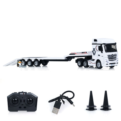 US Stock TOUCAN RC HOBBY RTR HUINA 9900 1/64 Remote Control Tractor Truck W/ 3Axle Plastic Semi Flatbed Trailer Lights Sound Effect Manual Support Legs