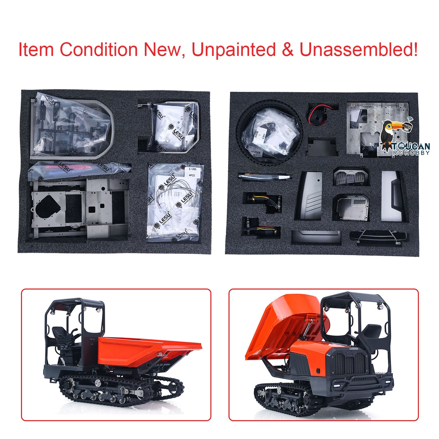 1/14 Hydraulic Remote Control Tracked Dumper KC300HR-5 Unpainted KIT LESU Metal RC Tipper Model Light System No Battery