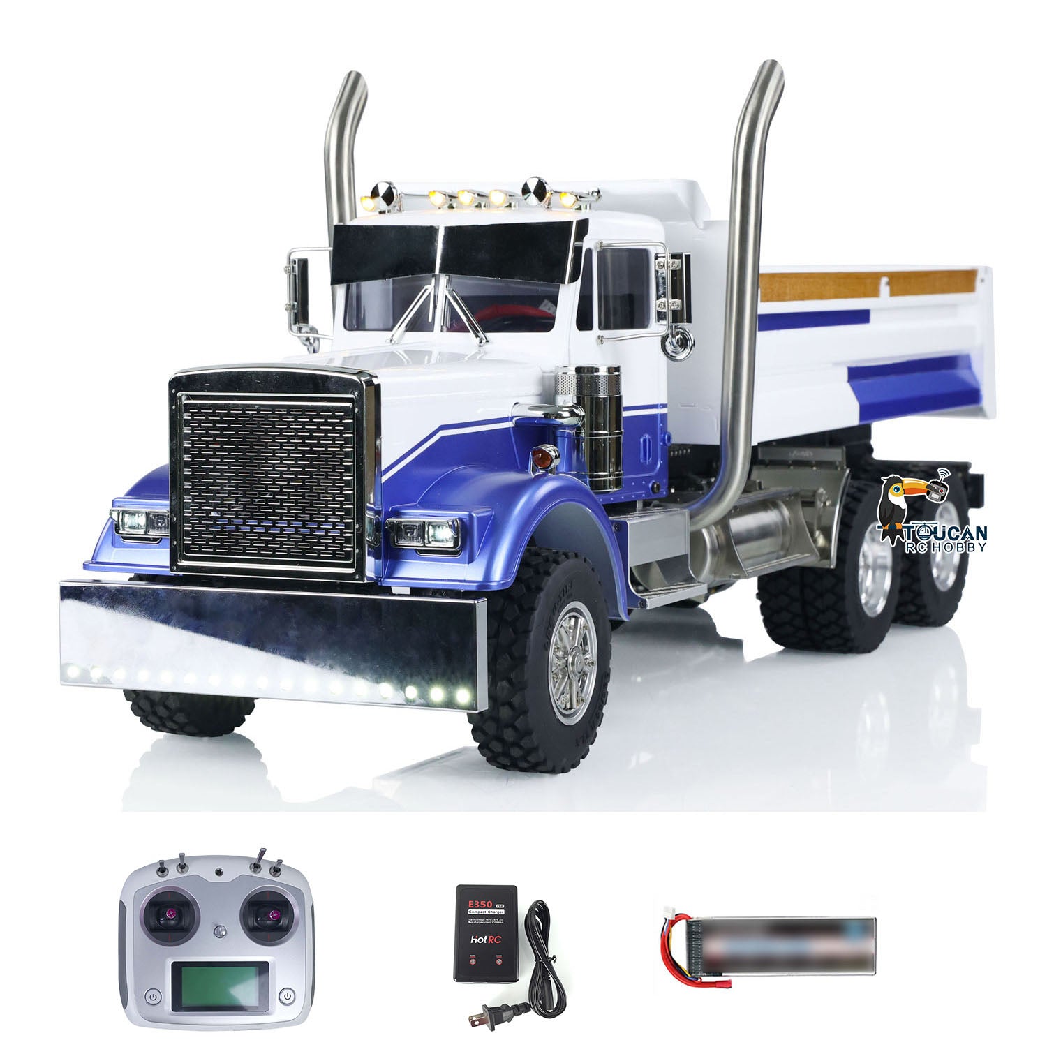 6x6 rc tipper truck Toucan 56344 blue white body equipped light sound motor esc servo
