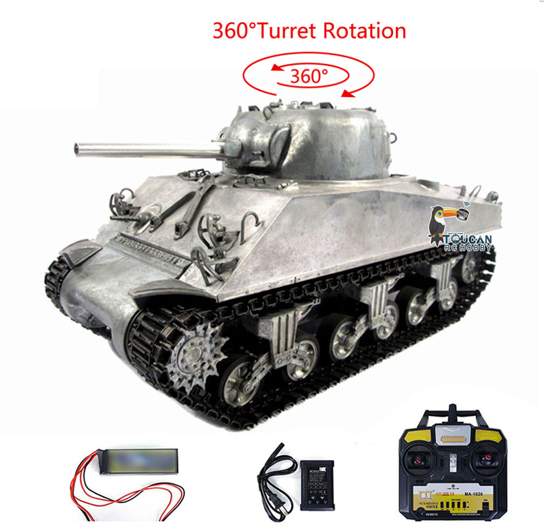 TOUCAN RC HOBBY Mato Metal 1/16 Scale RC Tank Sherman M4A3 BB Bullets Barrel Recoil 1230 Heavy Military Hobby Model Kits Multifuction Unit