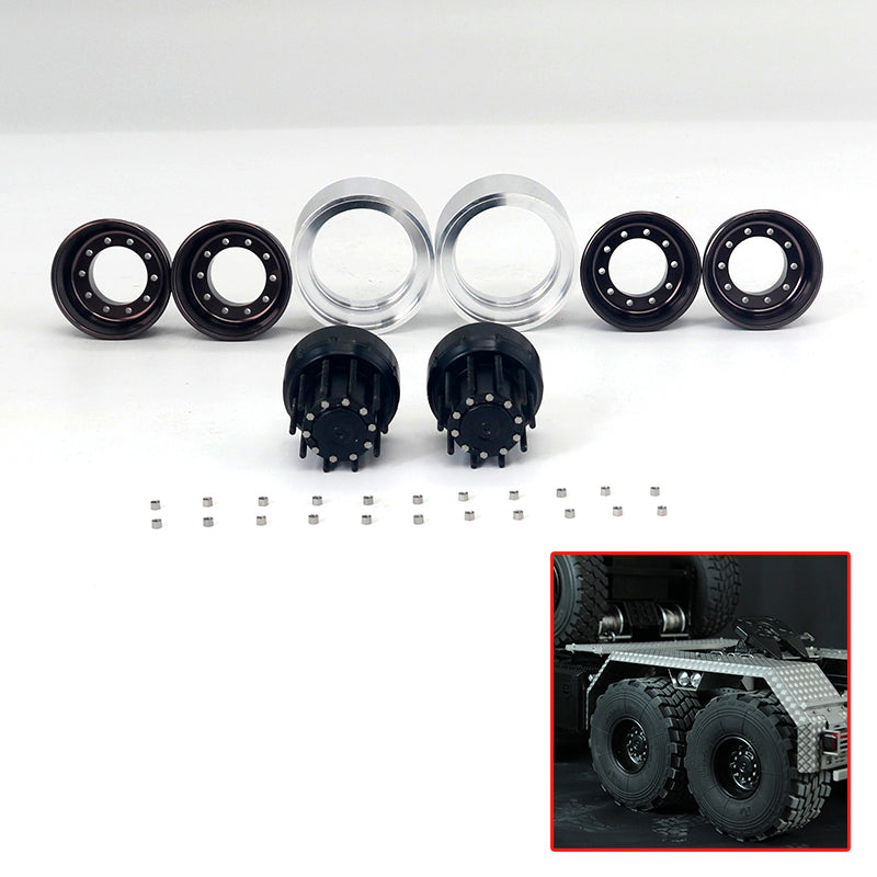 JDModel XS45 Metal Tyre/Rear Double Wheel Hub for 1/14 Scale RC Tractor Truck Construction Transport Vehicle DIY Model Builders